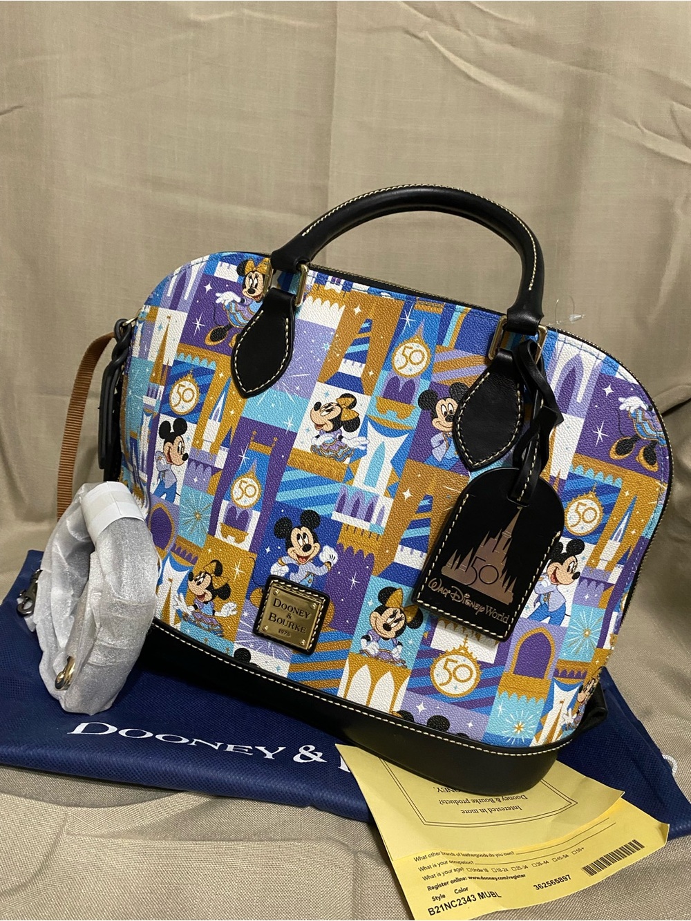 Dooney & Bourke Disney Parks Zip Satchel 50th Anniversary Mickey Minnie Bag
